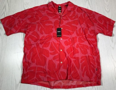 Hugo Boss Drew Camp Button Up Shirt Mens XXL Red Floral Lightweight New $178 - Image 1 of 4