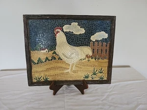 Placa de pared de mosaico de tiza de pollo blanco de colección casa de campo retro 15" X 12"  - Imagen 1 de 23