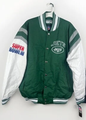 Talla Grande New York Jets NUEVO CON ETIQUETAS NFL Super Bowl Champions Chaqueta Botón AFL CHAMPS Foto 1 de 4