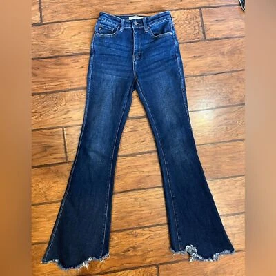 KanCan jeans womens 5 Carson High Rise Flare Fray  Hem blue dark boot 26x32 - Image 1 of 4