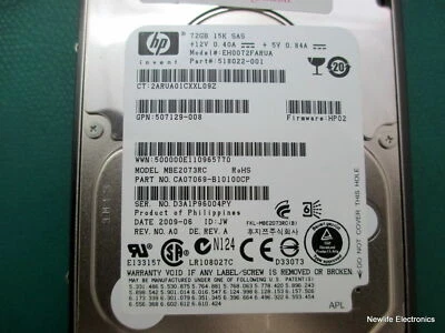 HP EH0072FARUA 72GB 15,000 RPM 6 Gbps 2.5 in. SAS HDD 518022-001 - Image 1 of 4