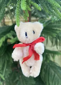 Oso de peluche articulado de 3,5 pulgadas adornos navideños beige felpa patas ajustables años 70 - Imagen 1 de 7