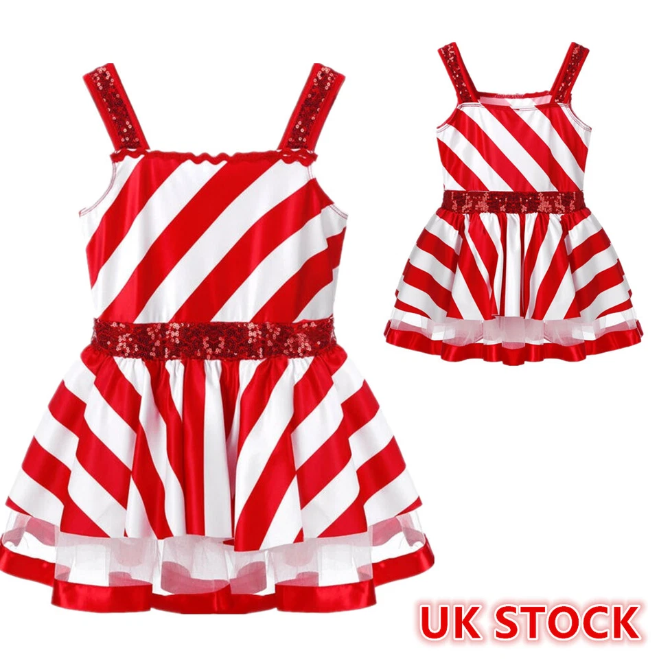UK Girl's Christmas Dance Costume Ice Skating Leotard TuTu Dress Santa Dancewear - Image 1 of 1
