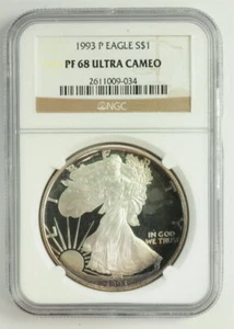 1993 P American Silver Eagle $ 1 PF 68 Ultra Cameo NGC bewertete Münze - Bild 1 von 4