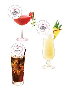 15 Pre-Cut Round Happy Valentines Day COCKTAIL Drinks Edible Toppers- 5cm circle - Picture 1 of 2