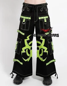 Pantalón Gótico Negro con Araña Punk Rock Estilo Gótico Correas 100% Algodón - Imagen 1 de 4