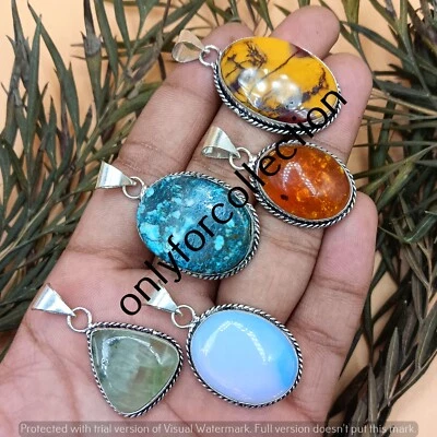 Lote de colgantes de lujo hechos a mano enchapados en plata de ley 925 con piedras preciosas de opalita y mezcla Foto 1 de 3