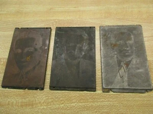 Lot/3 3" X 2" Antique Metal Printing Plates Lithography Copper? Men's Portraits - Picture 1 of 7