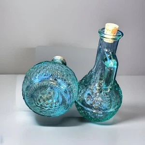 Pair Of Vintage Fruit Design Glass Decanter/Pourer with Handle and Cork - 7.5" - Picture 1 of 4