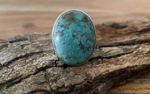 Size 9 African Turquoise Gemstone Ring  925 Sterling Silver plated- New - Picture 1 of 4