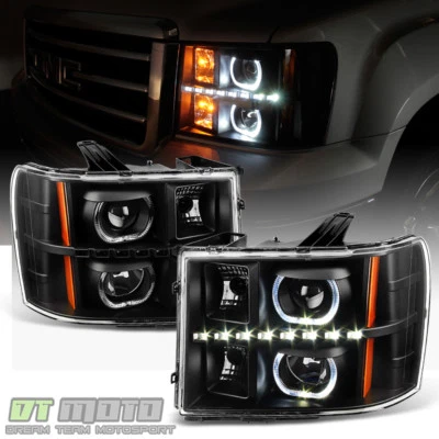 Black 2007-2013 GMC Sierra 1500 2500HD 3500HD SMD LED Halo Projector Headlights - Image 1 of 4
