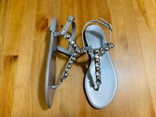 Stuart Weitzman rubber embellished studded thong sandals gray silver NWOB size 6
