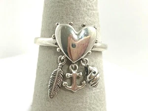 Pandora Spiritual Symbols Ring Anchor/Feather/Conch Shell engraved Heart 52/6 - Picture 1 of 3