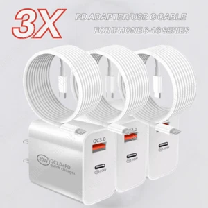 3X PD 20W Fast Charger USB C Type C Adapter Cable For iPhone 16/15/14/13/12/11 - Picture 1 of 14