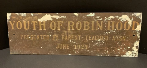 Antique School Building Sign Plaque 1923 Youth Of Robin Hood-Chicago Cover