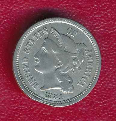 1881 3 CENT NICKEL **LIGHTLY CIRCULATED** FREE SHIPPING! - Image 1 of 2