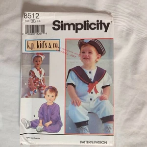Mameluco sombrero diadema 1993 patrón simplicity 8512 para niños pequeños talla BB 2-4 sin cortar - Imagen 1 de 6