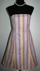 GAP Lilac Yellow Striped Strapless Dress Stretch Cotton Frock Sz 6 Summery - Picture 1 of 4