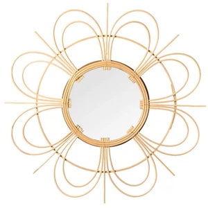 Decorative Woven Paper Rope Round Shape Bamboo Wood Modern Hanging Wall Mirror - Picture 1 of 16