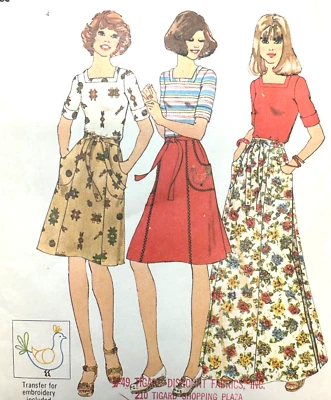 1970 Maxi Falda Camiseta Patrón Largo Corto Envolvente Falda Simplicity 7395 Talla 12 Foto 1 de 4