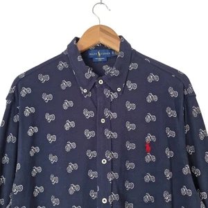 Camisa Polo Ralph Lauren Para Hombres XL Peso Pluma Malla Bicicleta Patrón Bordada - Imagen 1 de 17