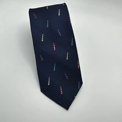 Corbata Mister Dean azul marino 100 % seda multicolor diseño mini corbata delgada Foto 1 de 4
