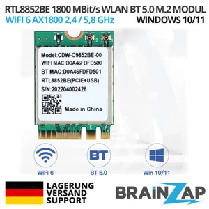 M.2 NGFF WLAN Modul RTL8852BE WiFi 6 - 1800 Mbps 802.11ax BT5.0 Realtek RTL 8852 - Bild 1 von 6