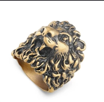 BRAND NEW Classic Gucci Lion Head Gold Bronze Ring Size 19IT / 8 3/4 US - Image 1 of 4