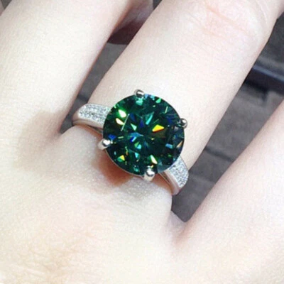 New 9mm Round Green Moissanite Gemstone Charm Silver Women Girl Charm Ring - Image 1 of 4