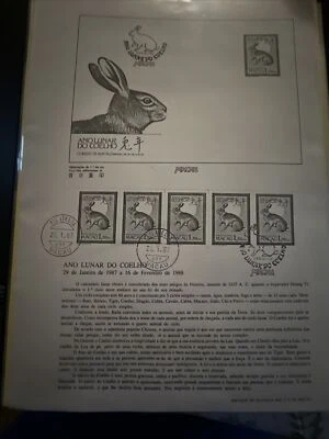 Macau 1987. Folheto de selos do Ano Chinês do Coelho. CTO soberbo. - Imagem 1 de 4