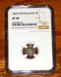 1869 Netherlands 5C 5 Cents Silver Coin NGC XF40 King Willem III DUTCH COIN - Picture 1 of 4