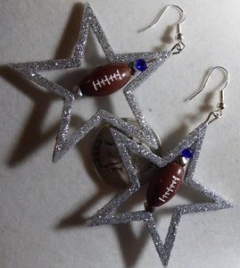 PENDIENTES ÚNICOS DE NORA PLATA BRILLO ESTRELLA FÚTBOL DALLAS COWBOY Hechos a Mano - Imagen 1 de 4