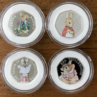 Peter Rabbit Collection 2018 UK Royal Mint Four Silver Proof Color 50p Coins - Image 1 of 4