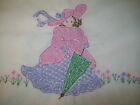 Vintage Girl with Umbrella, Hand Embroidered Pillowcase, pre-owned, unused?