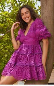 Cynthia Rowley Fit & Flare Mini Dress Women's 6 Purple Eyelet Embroidered NWT - Picture 1 of 11