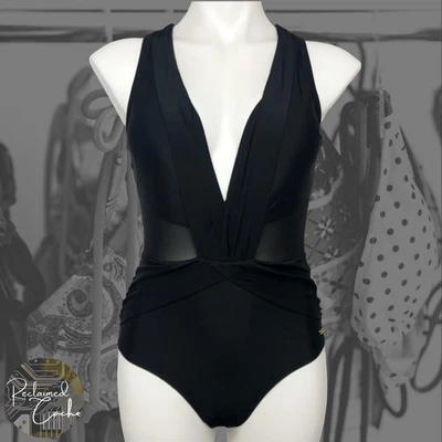 Nicole Miller Womens Black Plunging Neckline One Piece Swimsuit Swimwear Size 6 - Image 1 of 4