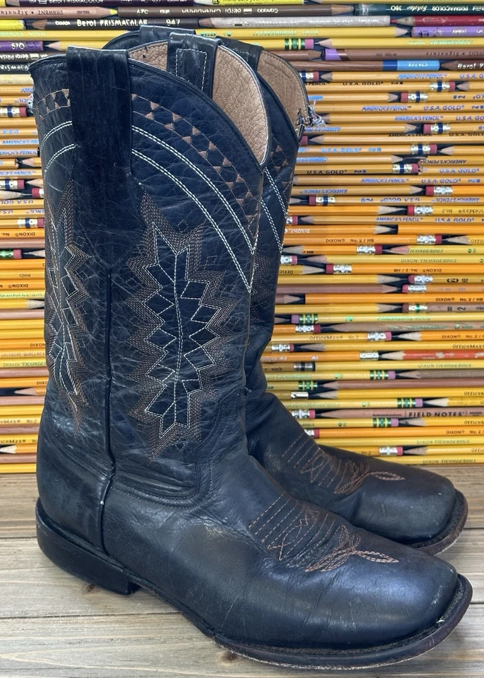Ferrini Western Cowboy Boots Square Toe Black Size 9 EE Men's Rodeo - Image 1 of 4