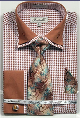 Conjunto de lenço Fratello masculino marrom dente punho francês FRV4136P2 - Imagem 1 de 4