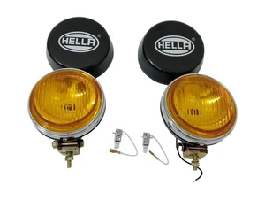 Pair Hella Round Fog Lamp Yellow Glass + Cover With H3 12V 55 Bulb Universal - Picture 1 of 24