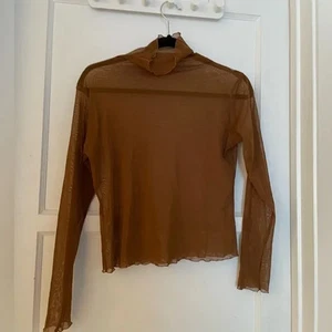 SEXY Brown Mesh Sheer Scallop-Edge Mock Turtleneck - Medium - Picture 1 of 6