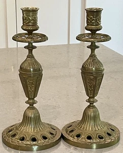 Two Antique Brass Candle Holders Napoleon III Era Candlesticks 10" - Picture 1 of 15