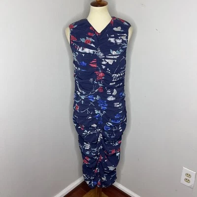 Vestido Salvatore Ferragamo Sin Mangas Azul Floral Seda Body-con Acanalado Talla 44 Foto 1 de 4