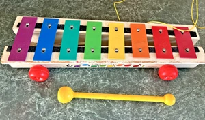 Vintage 1970s Fisher Price Xylophone Pull Toy, With mallet,  Works!, ~14" - Picture 1 of 4