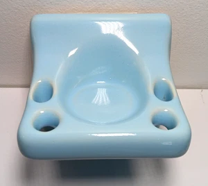 Vintage Ceramic Tile In Bathroom Toothbrush Cup Holder Sky Baby Blue Tile Mount - Picture 1 of 3