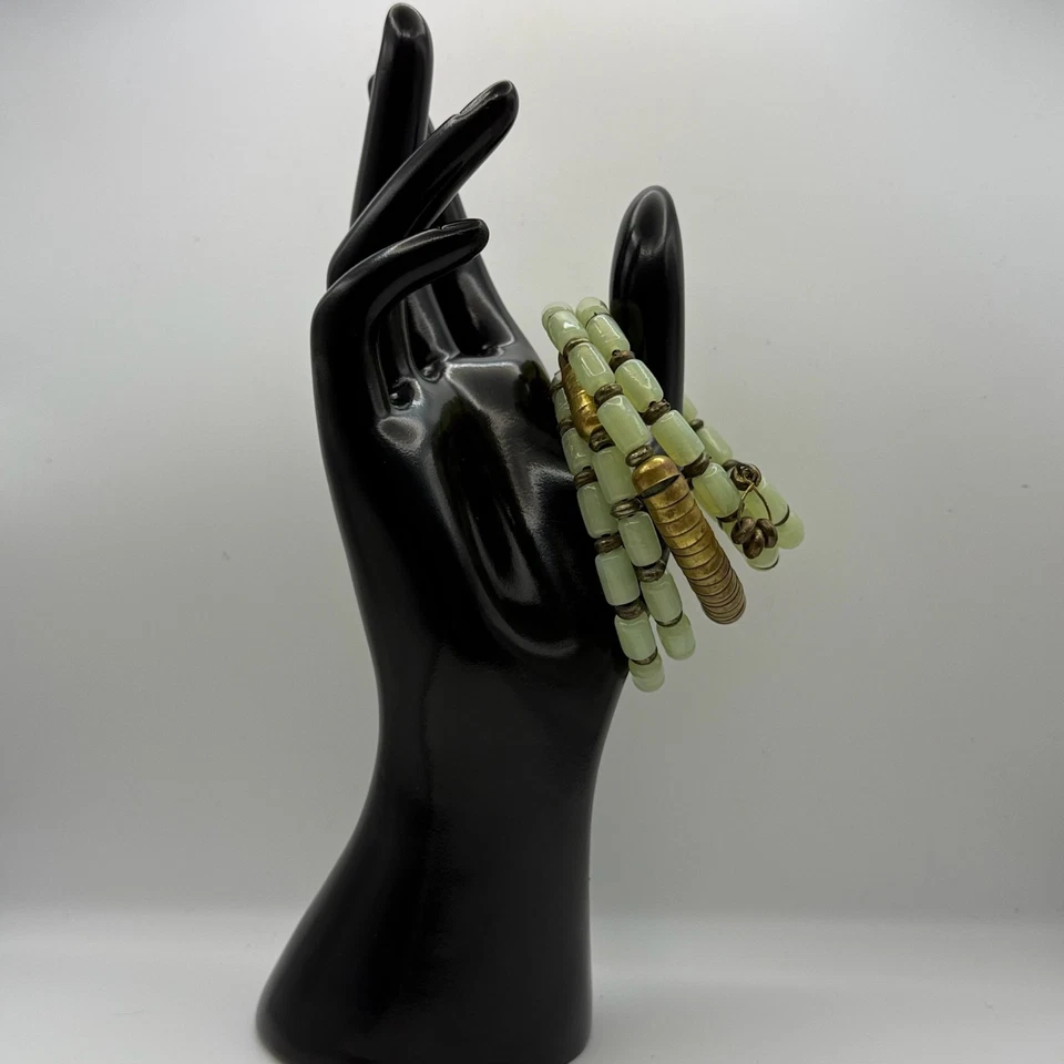 Elegant Aqua Green and Golden Coloured Spiral Bangle Boho Chic Bracelet 7'' - Image 1 of 3