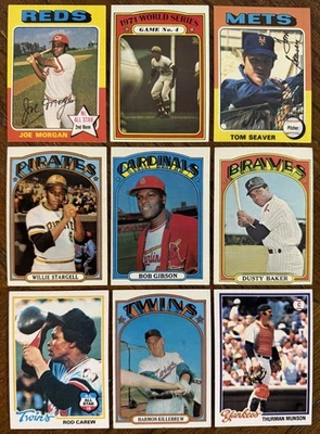 (9) 1970-е ТОПП БЕЙСБОЛ HOF/STAR КАРТЫ CLEMENTE, MORGAN, MUNSON, GIBSON ЧИТАТЬ - Изображение 1 из 4