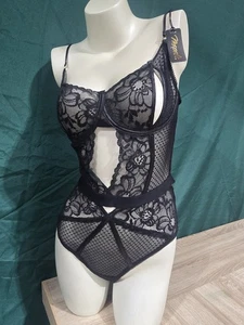 Mapale 8584 Damen Medium Spitze Teddy schwarz Blumen Spitze Cutout BH Neu mit Etikett - Bild 1 von 7
