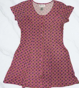 Vintage Bonnie Evans Pink Floral Fit & Flare Dress Size L Full Button Front - Picture 1 of 4