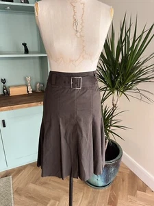 VINTAGE Y2K KAREN MILLEN BROWN PLEATED SKIRT FIT & FLARE SIZE 12 BELT - Picture 1 of 9