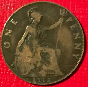 BETTER GRADE 1912 H BRITAIN ENGLISH LARGE PENNY-SEP719 - Picture 1 of 2